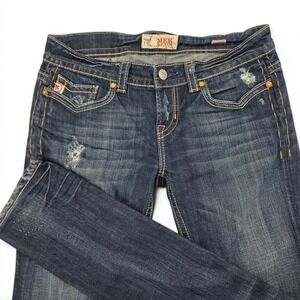 MEK Denim Oaxaca Cigarette Jeans 30x34 Y2K Distressed Low Rise Dark Wash